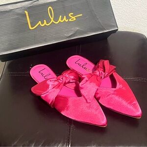 Sylviee Pink Satin Pointed-Toe Bow Mules